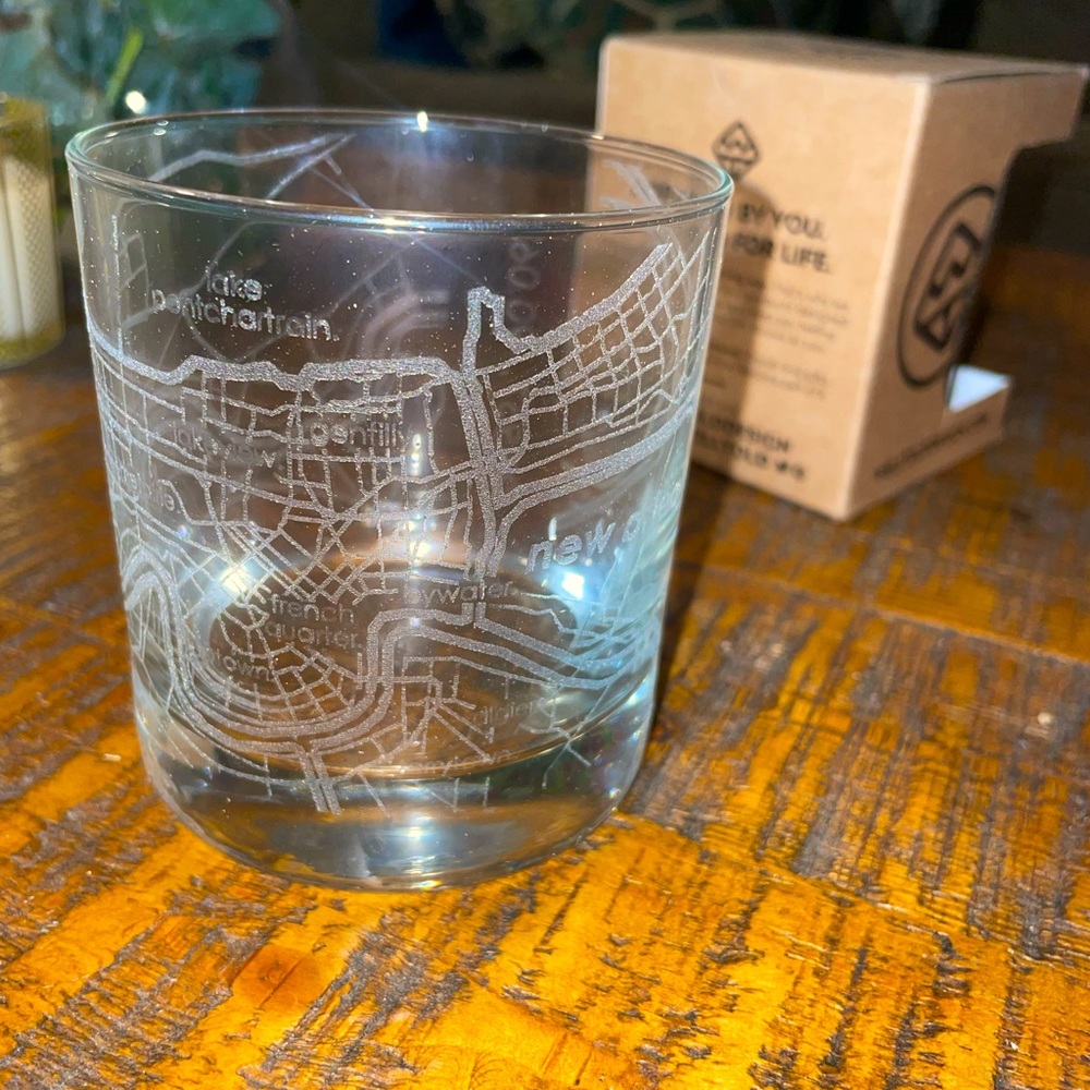 Brand New Well Told Design New Orleans Maps Etched Rocks Glass
